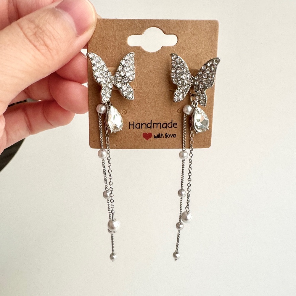 Butterfly Jacket Earrings Crystal Pearl Dangle (2 for $15)